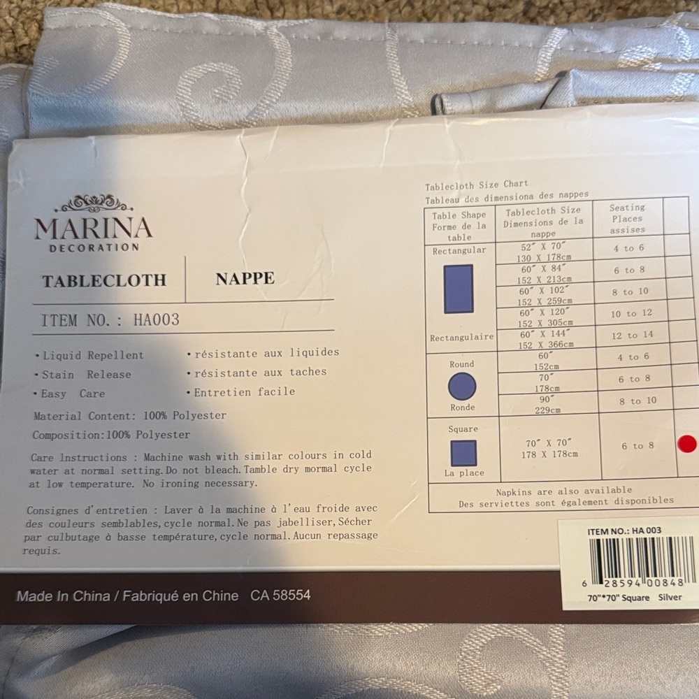 MARINA Silver Tablecloth